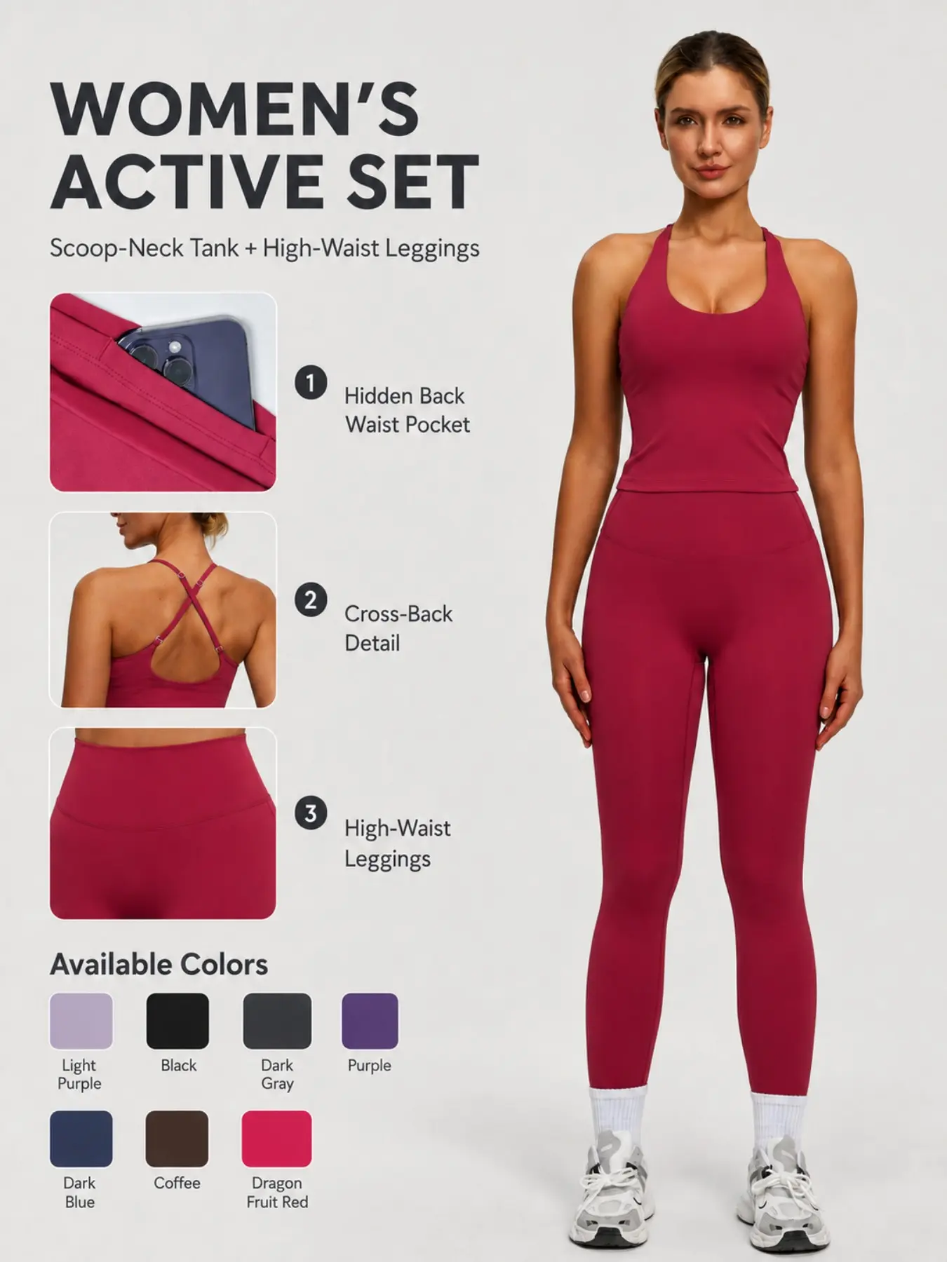 Women's 2 Piece Workout Set, Padded Halter Neck Tank Top & High Waisted Leggings with Hidden Back Pocket, All Seasons, Sportswear Set, Gym Sets, Fitness Outfits, Yoga Activewear