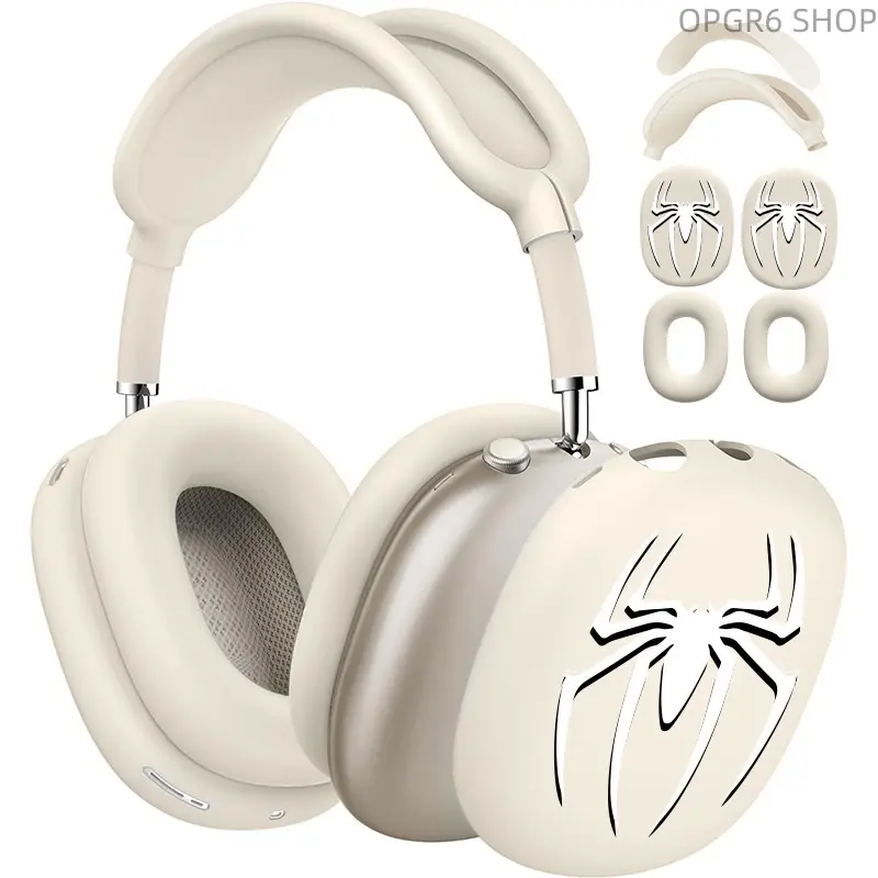 Spider Pattern Silicone 3-in-1 Protective Case Compatible Apple AirPods Max, Full Set Headband/Earcups/Earpads Soft Shockproof Cover For APM Headphones