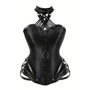 Women'S Gothic Corset Top - Heavy-Duty 11-Ribbed Steel boned shapewear with side zipper, Victorian -style lace front, for Halloween, Cosplay, Themed Parties - Adult Women'S Body Shaper, Costume Accessory, Floral Pattern Design, Highquality
