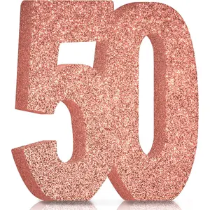 Rose Gold Glitter 50th Birthday & Anniversary Decorations for Women Party Table Centerpieces Table Topper Decor
