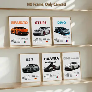 6 count frameless canvas poster, "Super car model parameters theme group map" poster, fashion decorative car design, perfect living room decoration, modern family decoration, exquisite corridor wall decoration, HD, art, frameless