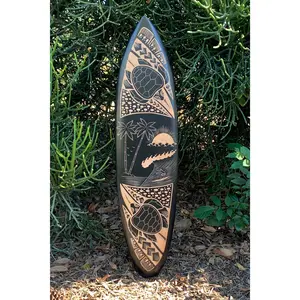SeaTurtle Surfer Tribal Surfboard Wood Carving Wall Plaque 39"x 10"