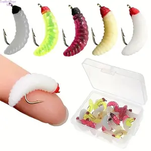 30/60/90Pcs Artificial Bionic Maggot Fishing Lure, Random Color Simulated Bread Worm Bait with Hook, Soft Realistic Fishing Tackle Accessories, Durable Outdoor Fishing Gear for Freshwater and Saltwater Angling Enthusiasts