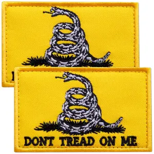2-Pcs Don't Tread On Me Patch Hook & Loop, Embroidered Gadsden Flag