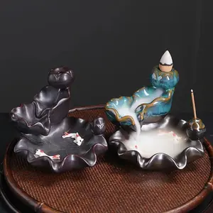 Lotus Design Backflow Incense Burner, 1 Count Ceramic Incense Burner Holder, Home Decor, Room Decor, without Incense, Scented, Home Fragrance Decor