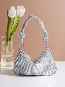 Banquet bag, sparkling diamond handbag, hand-held bag, women's bag, silver banquet bag, small bag, new style bag, irregular bag