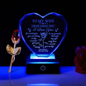 Birthday Gifts for Wife, Husband Crystal Multi Colour Night Light Gift for Wife, Romantic Crystal Rose Decor for Wife Anniversary Birthday Gifts Ideas