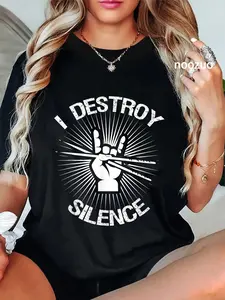100% Cotton Unisex I Destroy Silence Vintage Music Bands Drum Sticks Drummer T-Shirt Casual Top