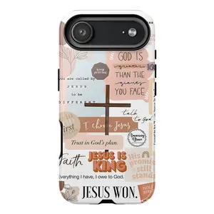 Aesthetic Christian Faith Collage Case – Jesus Is King Bible Verse, God Wins Scripture Quote, Gift for Her Cover for iPhone 17 Pro Max 16 15 14 Plus & Samsung Galaxy S25 S24 S23 S22 S21 Ultra