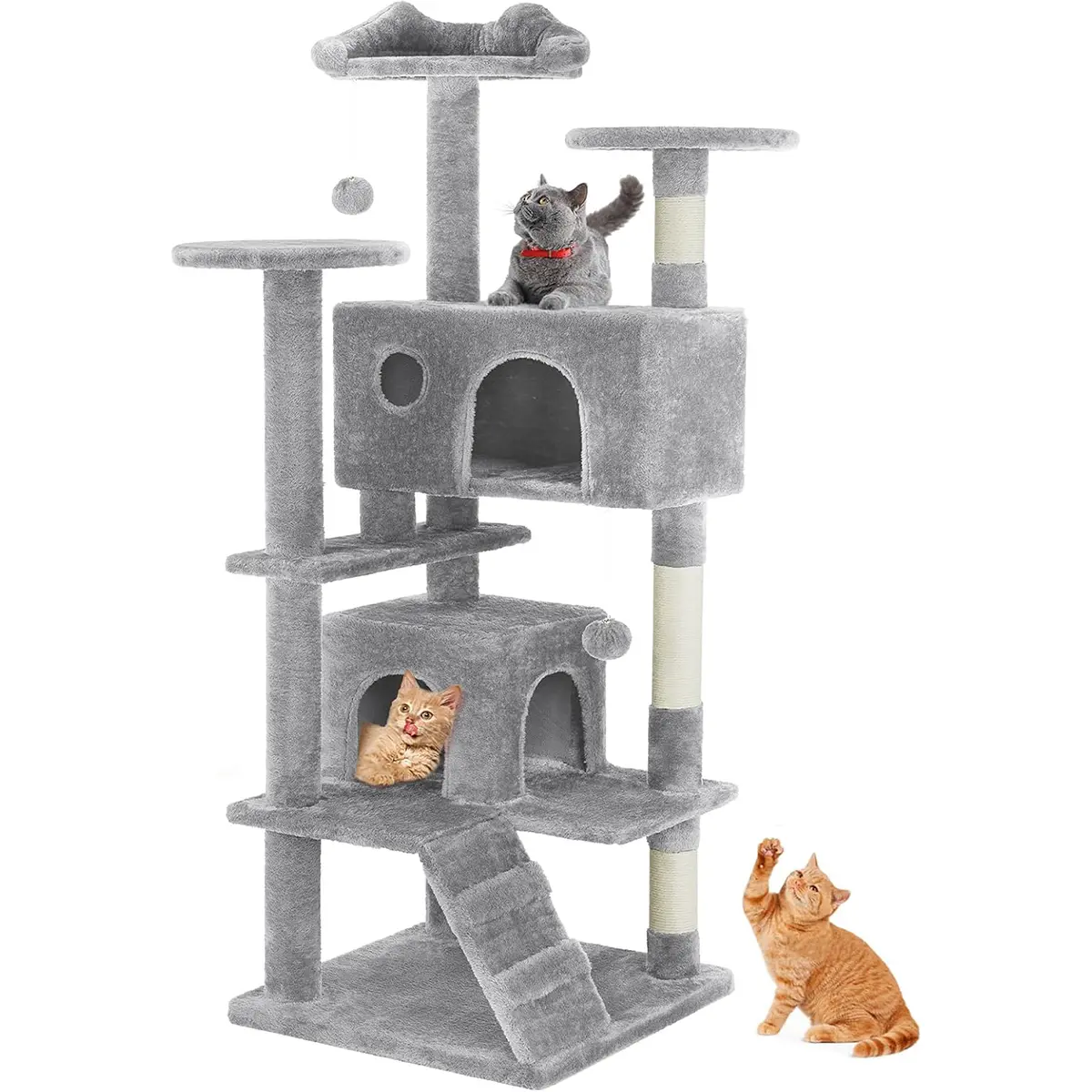 Cat Tree House with Climbing Frame, 54-Inch Multi-Purpose Cat Activity Center with Lounging Platforms, Detachable Toys and Sisal Posts, for Indoor Cats, 4 Colors Pet Products Kitten