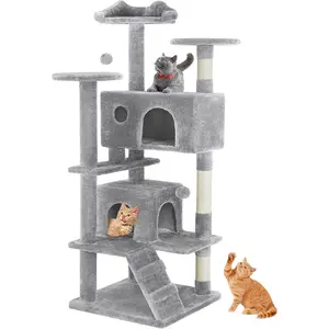 Cat Tree House with Climbing Frame, 54-Inch Multi-Purpose Cat Activity Center with Lounging Platforms, Detachable Toys and Sisal Posts, for Indoor Cats, 4 Colors Pet Products Kitten