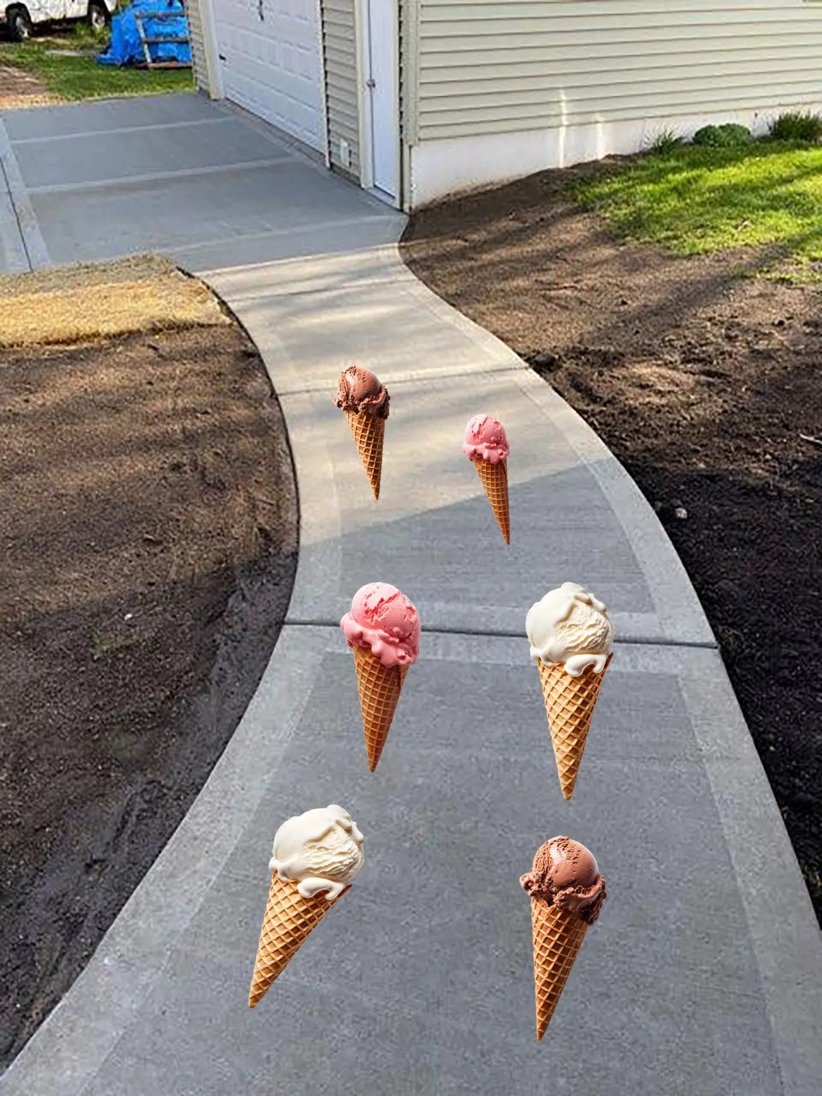6 12" Ice Cream Cone Floor Vinyl Decals • Removable Sidewalk Birthday Party