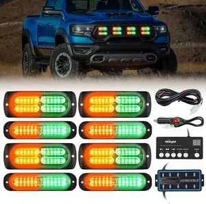 Nilight 8PCS Led Strobe Lights with Controller 12V 24V Sync Feature Amber Green Strobe Light 12 24 LED Surface Mount Lights with Strobe Controller for Vehicle Car Truck RV ATV