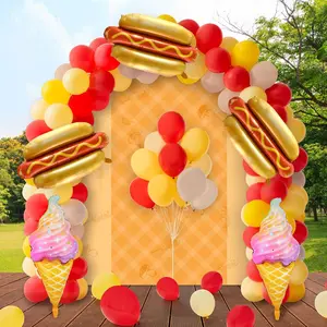148PCS Hot Dog & Ice Cream Balloon Arch Kit with Red Yellow Balloons for BBQ Kids Party