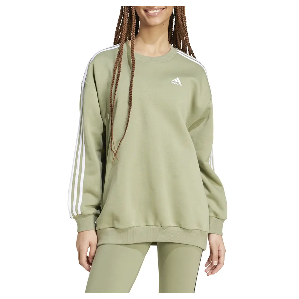 adidas Womens Essentials 3-Stripes Oversized Fleece Sweatshirt Training Casual - Green adidas Womens Essentials 3-Stripes Oversized Fleece Sweatshirt Training Casual - Green