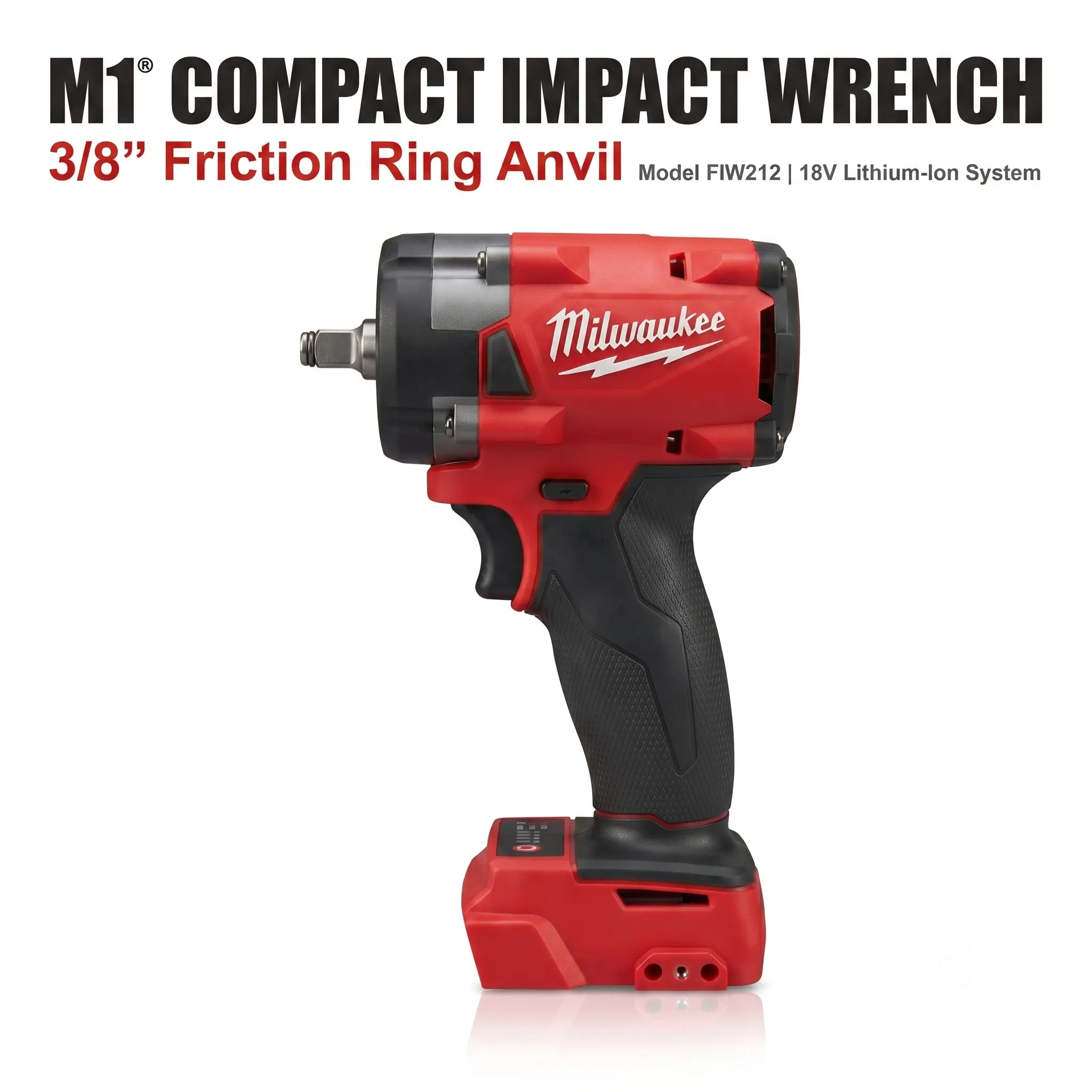 Milwaukee 3/8 Drive Lithium-Ion Mini Power Wrench - Slim Short Head, Anti-Slip Grip, Optimized Internal Heat Dissipation, Compact Size, Batteries Included for Pipeline Work, Cabinet Installation