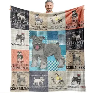 Schnauzer Patchwork Fleece Blanket for Pets, Cozy Home Decor for Living Room and Bedroom, Perfect Gift for Family and Friends, Great for Camping and Travel