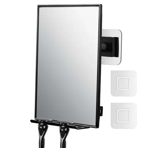 Rectangle Bathroom Shower Shaving Mirror - Adjustable Bathroom Accessory with Razor Storage, 360° Rotation, 2 Replaceable Adhesives, 2 Holders, Squeegee, Convenient and Practical, Not Fogless