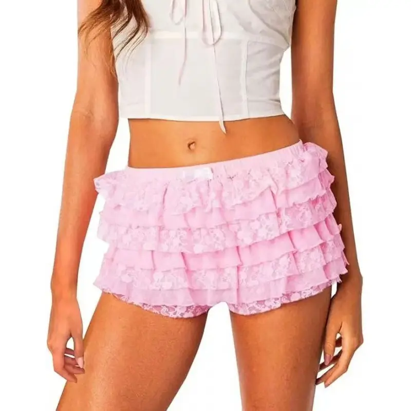 Women'S Mini Skirt Shorts, Y2K Multi-Layer Lace Patchwork Bow Decor, Solid Easy, Sexy Sweet, Date Essential, Party Outfit, Spring Summer New Arrival