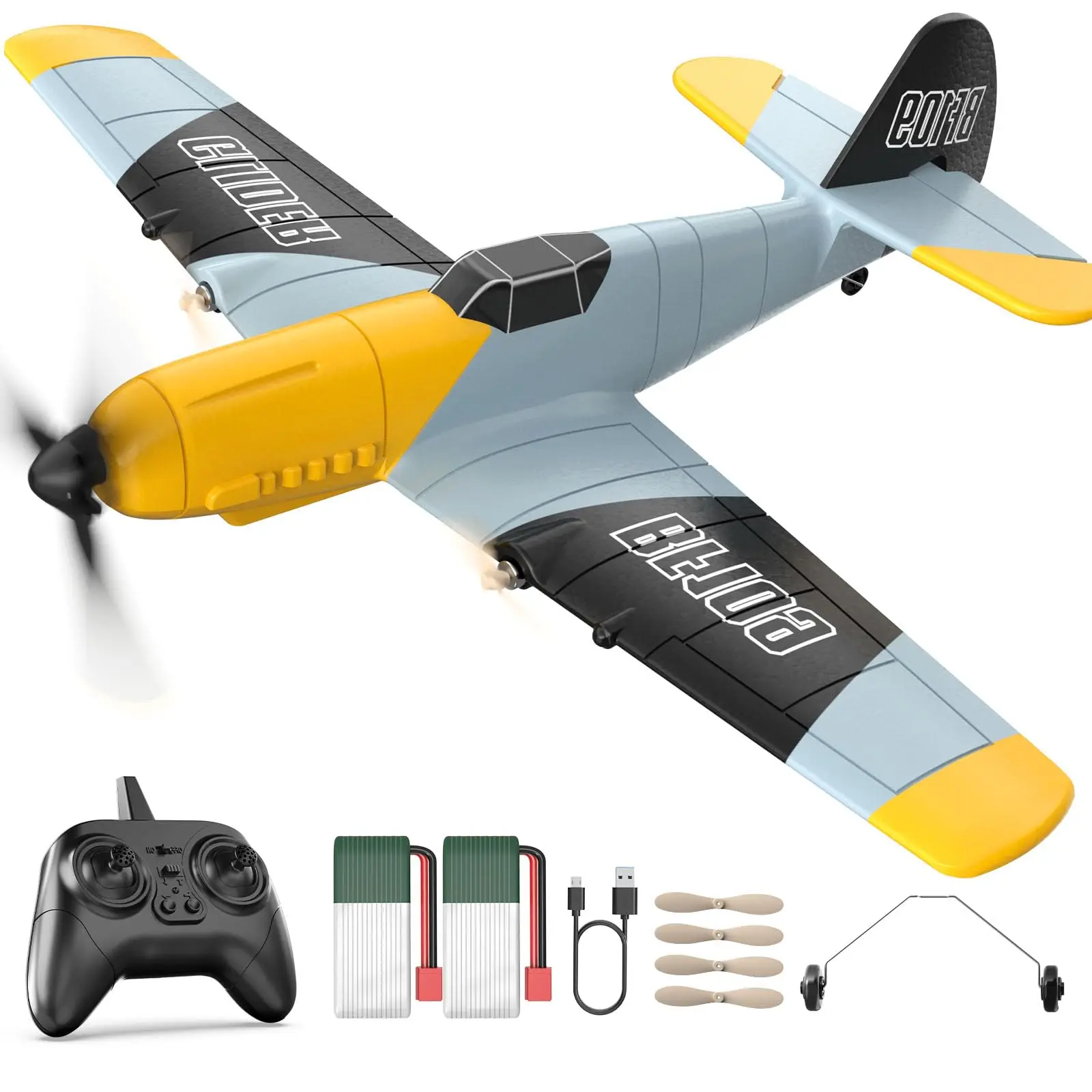 DEERC RC Plane 3 Channel BF-109 Remote Control Fighter Airplane with 2.4GHz 6-Axis Gyro Stabilizer, RTF Glider, Easy to Fly for Adults Durable