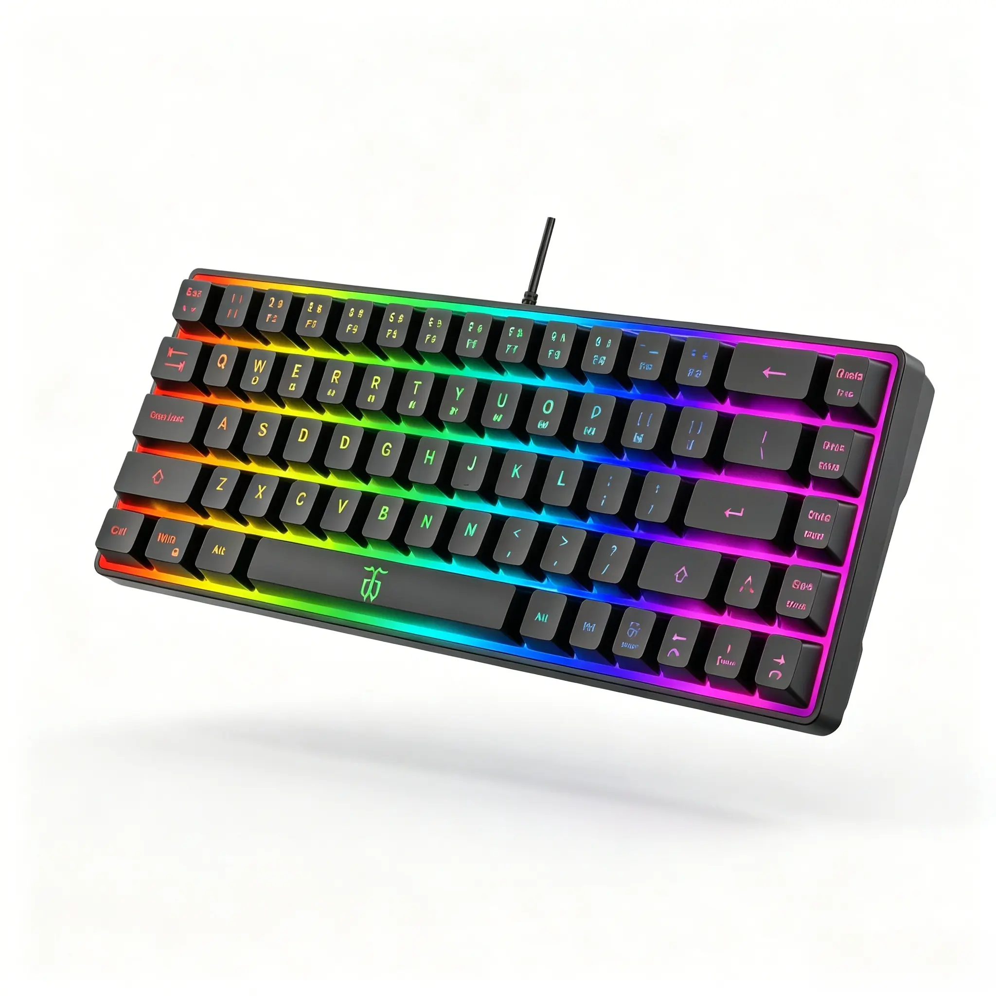 60% Gaming Keyboard, 68 Keys rgb Rainbow Backlit Mini Keyboard, Built-in Steel Plate Membrane Keyboard with Super Mechanical Feel, Compact Wired Keyboard for Windows PC Gamers