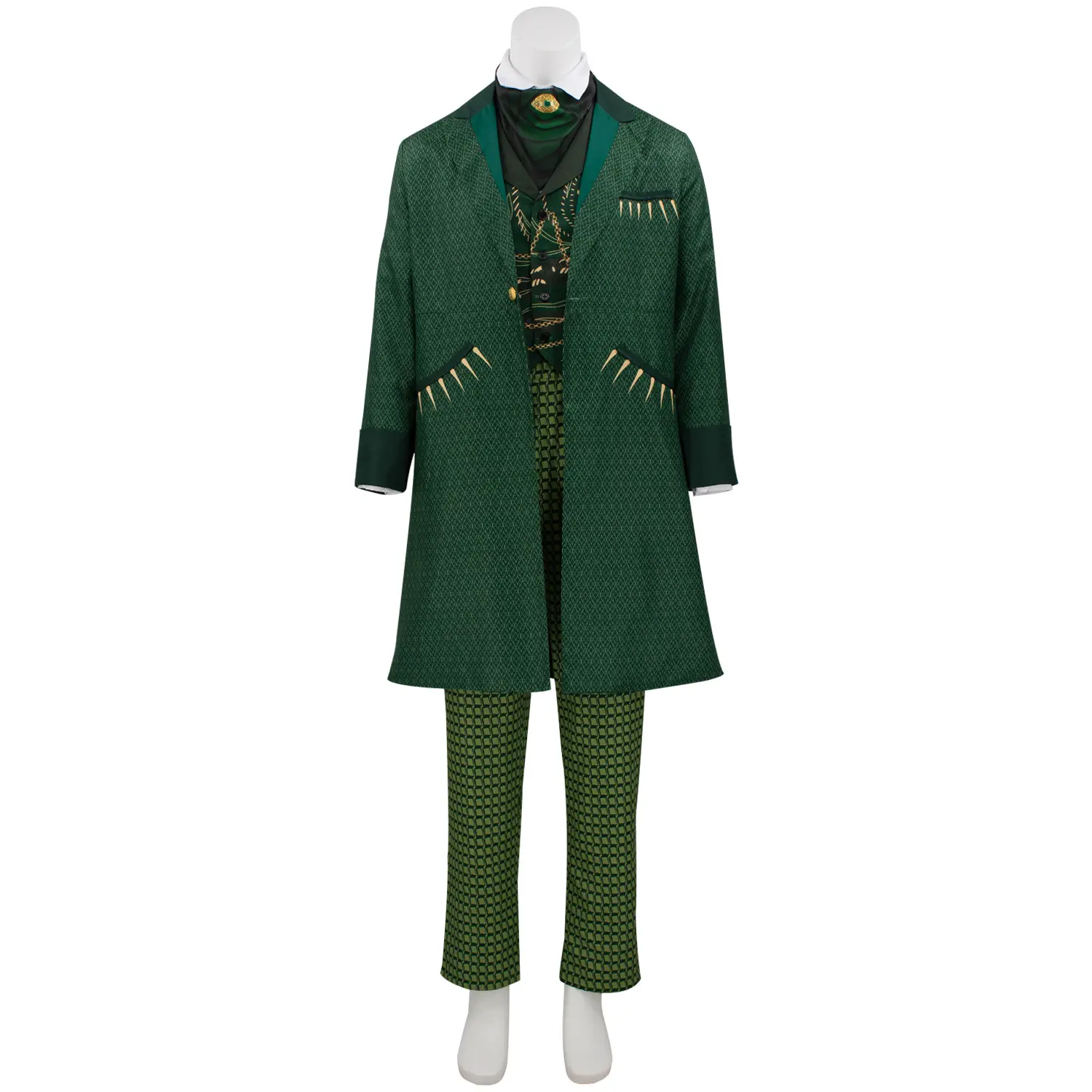 Men‘s OZ Wizard Costume Green Suit Jacket Weskit Scarf for Halloween