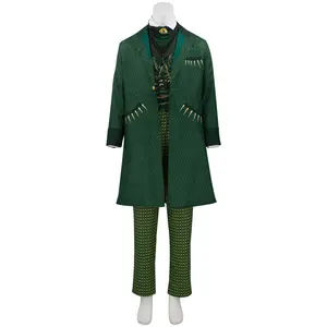 Men‘s OZ Wizard Costume Green Suit Jacket Weskit Scarf for Halloween