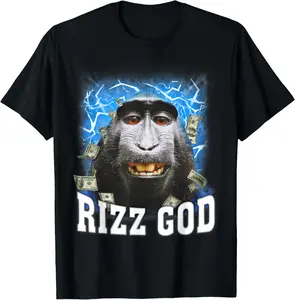Rizz God - Funny Rizz Rizzler Trending Meme Funny T-Shirt Pure Cotton Graphic Tees Menswear Top: Gifts for Men & Women