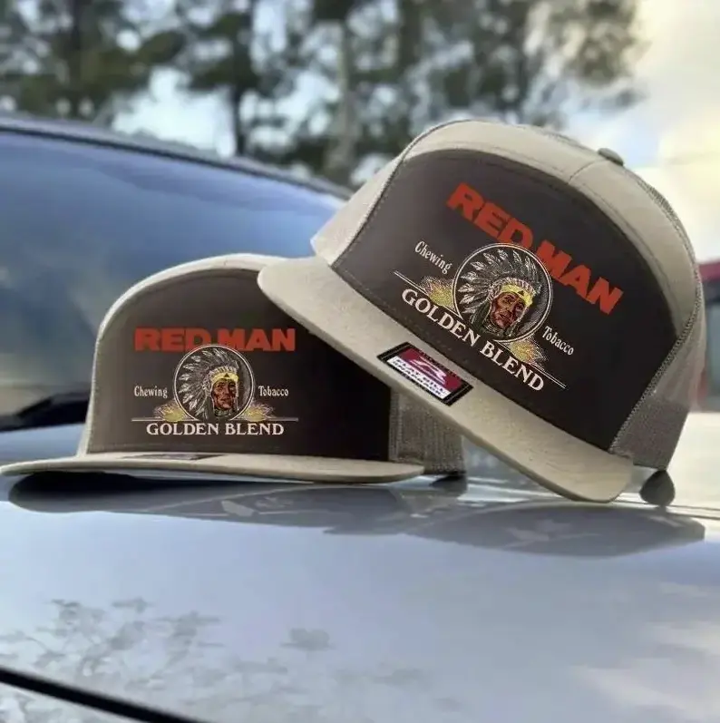 RM Chewing Tob@cco Trucker Hat -Golden Blend Summer Drinking 7 Panel Cap Tan Camo Snapback Hat for Hunting and Partying Vintage Gift For Him