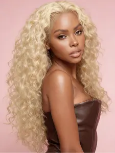 28 Inch Long Curly 613 Blonde Lace Front Wig, Heat Resistant Synthetic Fiber, Pre-Plucked Hairline, 13x4 HD Transparent Lace Wig for Daily & Party Use, Curly Wigs