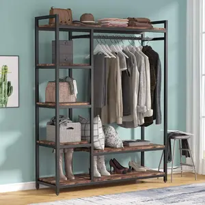 Tribesigns Freestanding Closet Organizer Large Clothing Garment Rack with 6 Storage Shelves and Hangable  Rods for Bedroom, Wardrobes Hanging Metal Decor