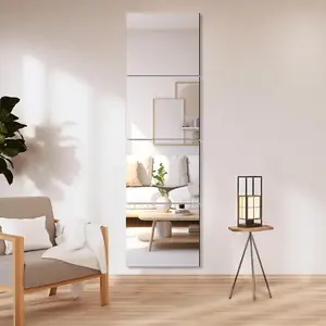 13"/15" Bathroom Mirror Tiles 4-Piece Set – Frameless Stick-On Wall Mirrors, HD Float Glass Full Length Mirror with Frosted Edges, for Bathroom, Bedroom, Gym