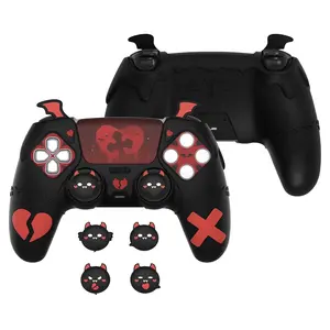 P-CLC07    Gothic Imp Series Cute Silicone Case for ps5 Controller with 4 Thumb Grips and 6 Stickers, Anti-Slip Silicone Skin Cover, Compatible with ps5 Charging Station, Black