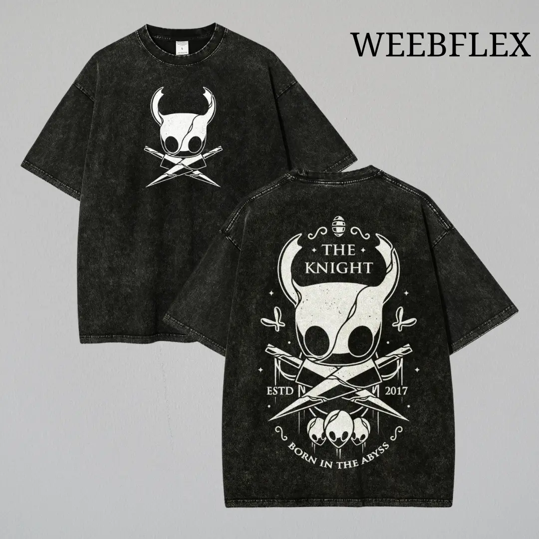Hollow Knight Video Game Oversized Tee, Vintage Washed Anime-Inspired Shirt, Unisex Cotton Top, Gamer Streetwear Merch Gift