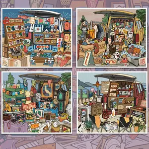 4pcs/set Trunk Market Scenery Stickers, Pop-Up Car Boot Sale Scenes, DIY 3D Scene Sticker Collection, Creative Craft Set, Aesthetic Art Supplies, Sticker Packs