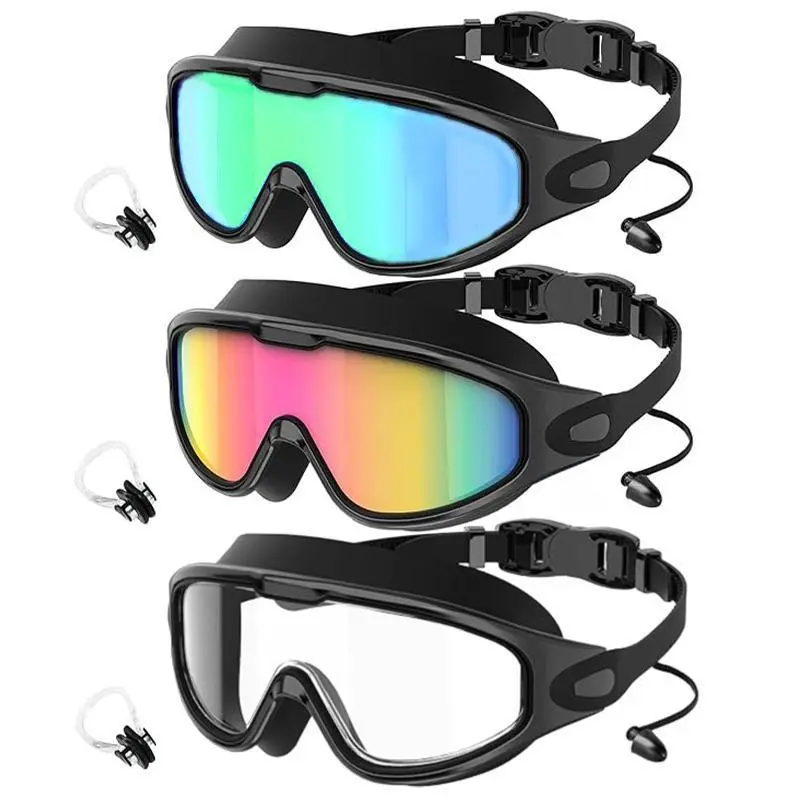3-Pack Swim Goggles with Nose Clip for Adults and Teens, Leak-Proof Design for Full Protection, Comfortable and Stylish for Pool Beach Open Water 3-Pack Swim Goggles with Nose Clip for Adults and Teens, Leak-Proof Design for Full Protection, Comfortable and Stylish for Pool Beach Open Water