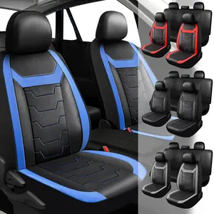 Car Seat Covers Full Set Waterproof – Faux Leather 5 Seat Protectors with 40/60 Split Rear Bench, for Auto Truck Van and SUV ( Red )