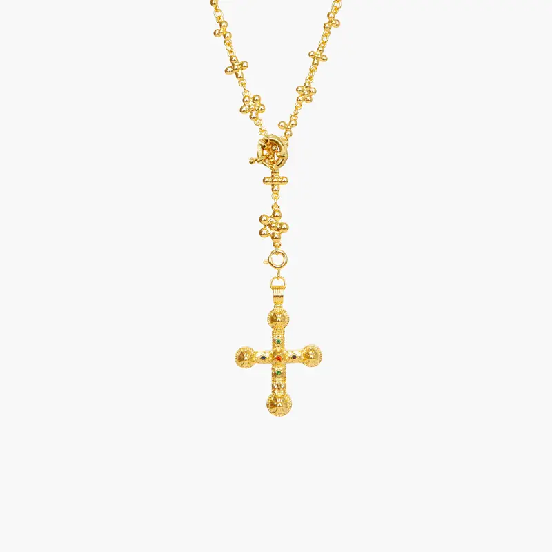 en route 18K Gold Plated Daisy Molecule Chain in Gold, Cross-influenced Street Style, Versatile Lariat, Choker or Long Chain, Everyday Statement Look