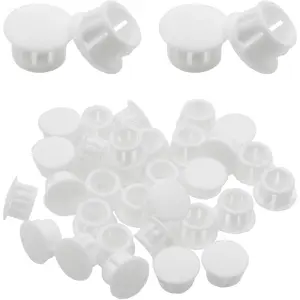 1/2 Inch / 13mm Hole Caps White Plastic Hole Plugs, Flush Mount Hole Plug Button Locking Panel Plugs Snap in Hole Cover, Tubing Post End Cap for Chair Table Furniture (30 Pack)