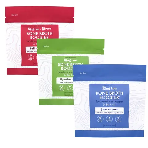 King Lou Bone Broth Meal Topper Powder Bundle for Dogs & Cats, Human Grade, Hip & Joint, Digestive Health, and Immune Support