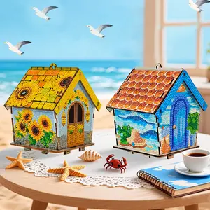 DIY 3D Wooden Puzzle Diamond Painting Kit – 4 Seasons Cottage Series (Spring Summer Autumn Winter), Nature-Themed Little House Set, Garden Ornament & Desktop Art for Teens Adults, Ideal Mother's Day Father's Day Gift, Holiday Party Decor & Activity Supply