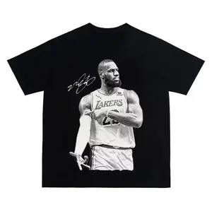 Women's Short-Sleeve Breathable Pure Cotton Lakers LeBron James Basketball Print T-Shirt, 2025 Summer New Oversized Relaxed-Fit Unisex Classic American Streetwear Top For Basketball Fans, Casual Daily Wear