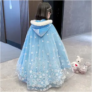 Winter Velvet Hooded Cape Snowflake Mesh Princess Shawl Halloween Christmas Party Costume Accessory, Double Layer, Festive Wear