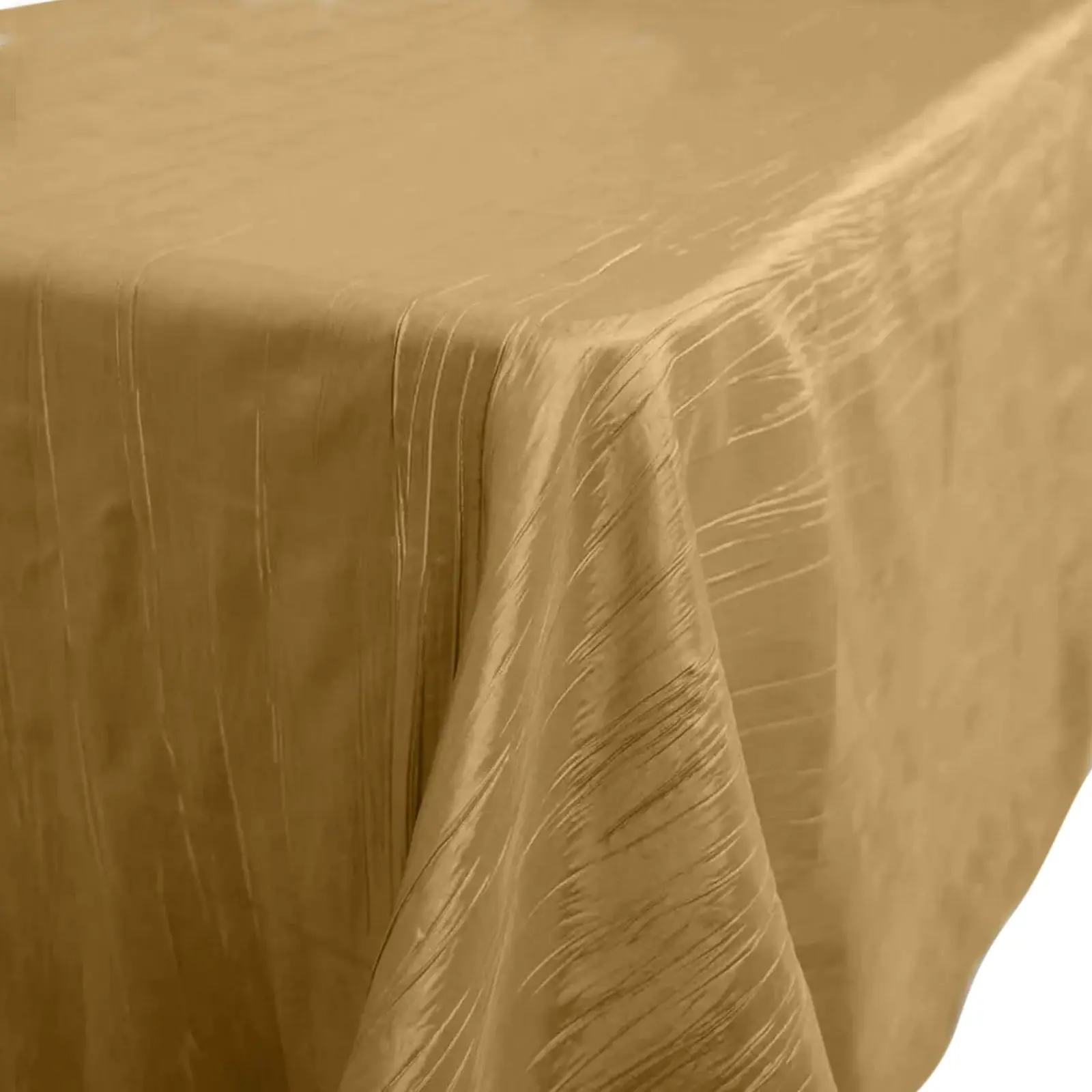 90"x132" Gold Crushed Taffeta Rectangle Tablecloth - Accordion Crinkled Texture, Seamless Finish, Hand Wash, Hang Dry for Wedding, Party & Refined Decor Events