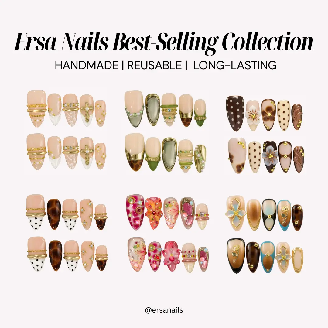 ErsaNails Best-Selling Collection – Handmade Press-On Nails 10PCS | Acrylic, Reusable, Salon-Quality, Long-Lasting, Glossy Design