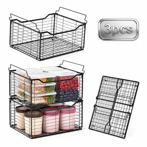 15.6 x 13.3 x 3.8" 3/6 Pack Deep Freezer Organizer Bins, Large Capacity Stackable Chest Freezer Baskets, Easy Access Storage for Meat, Food & Frozen Items, Black