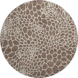 HomeRoots 673040 8 ft. Brown & Beige Geometric Transitional Washable Round Area Rug with UV Protection