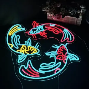 Koi Fish Design Neon Sign, USB Powered LED Lighted Wall Mount Lighting, Novelty Lamp for Home Decoration, Office, Holiday Atmosphere
