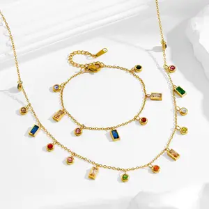 NOKMIT Dopamine necklace and bracelet set,Polynesian style necklace,two-piece set,suitable for both men and women.Women's necklaces, women's bracelets,Elegant Rhinestone Decorated Chain ,Necklace for Women for Gift,birthdays,anniversaries,.mothers gifts.