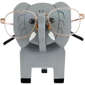 Wooden Glasses Holder Stand Creative Cute Eyeglass Holder 3D Wooden Display Stand Funny Animal Eyeglass Display Stand, Desk Accessory, Home Office Decor, Birthday Gift (Elephant)